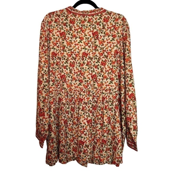 Woman Within Boho Floral & Leaf Print Lightweight Button Down Tunic Top NWT - Picture 12 of 16